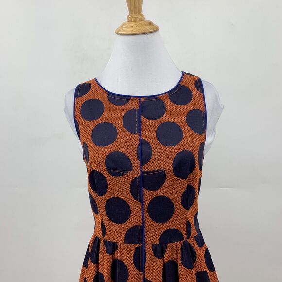 Anthropologie Maeve Dress Womens 4 Orange Black Polka Dot Cross Back Lined - Picture 3 of 15